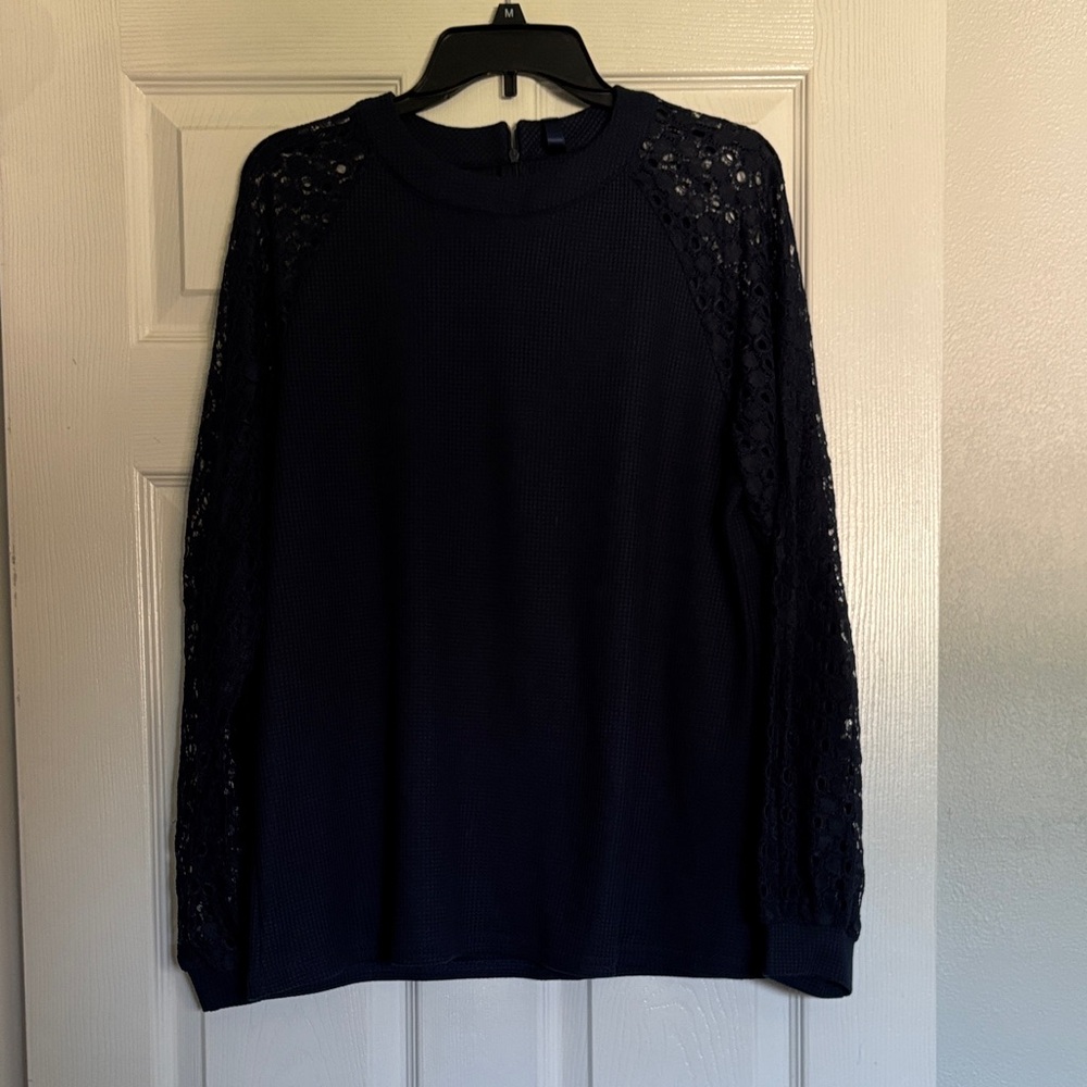 Amazon Navy Sweater with Lace Sleeves